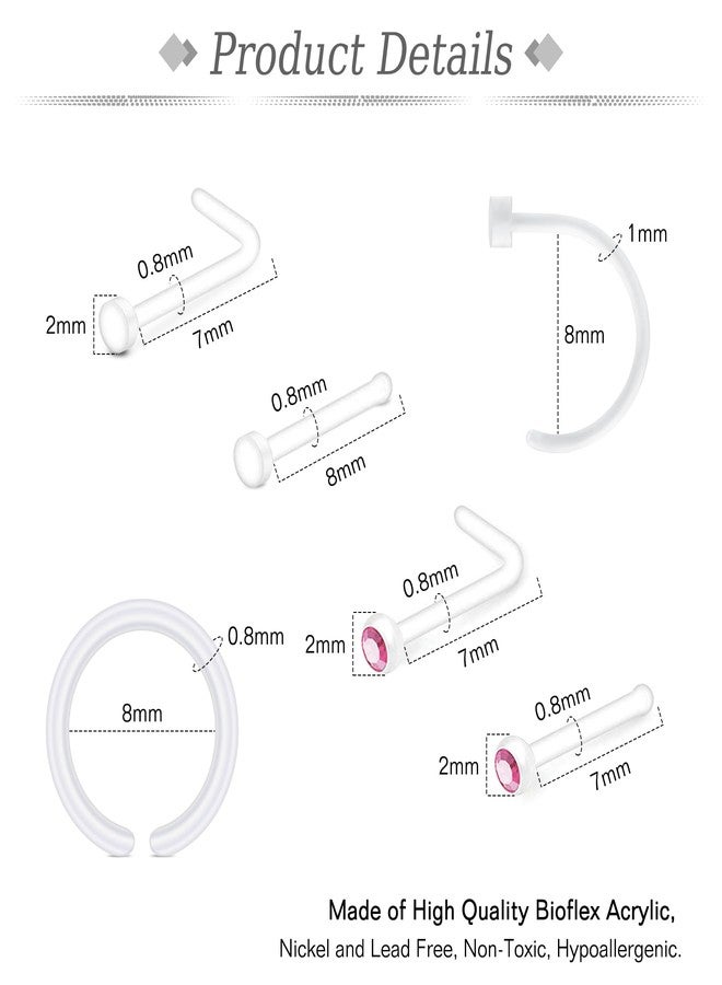 JFORYOU 20g Clear Nose Studs Rings Retainers for Surgery Work 34Pcs Bioflex Plastic Flexible L Shape Flat Top Nose Corkscrew Nostril Bone Piercing Spacers Jewelry - Image 2